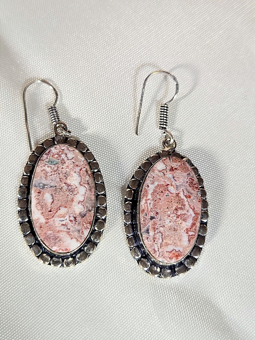 Pink Jasper Oval Drop Earrings - Unbranded